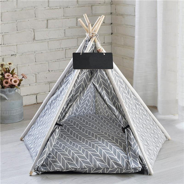 Portable Linen Pet Tent House Indoor Outdoor Bed with Mat