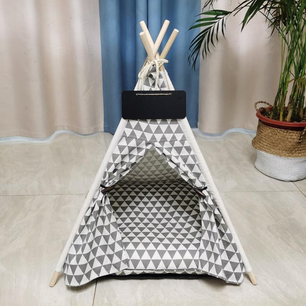 Portable Linen Pet Tent House Indoor Outdoor Bed with Mat