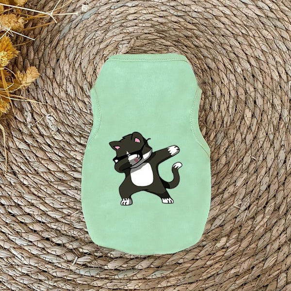 Cute Printed Summer Pet T-shirt - Green Cat