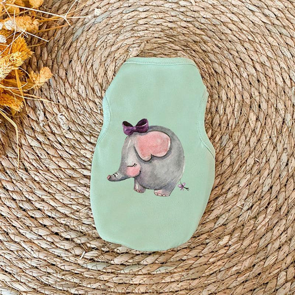 Cute Printed Summer Pet T-shirt - Green Elephant