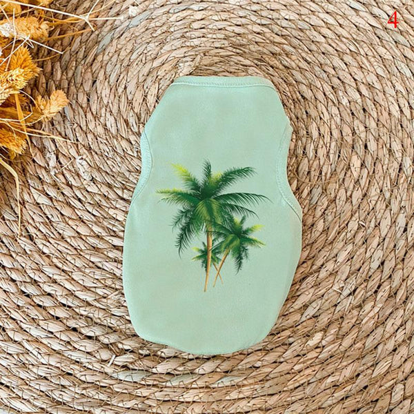 Cute Printed Summer Pet T-shirt - Green Palm Tree