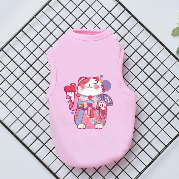 Cute Printed Summer Pet T-shirt - Pink Cat