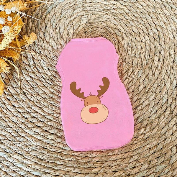 Cute Printed Summer Pet T-shirt - Pink Deer