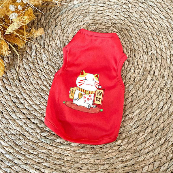 Cute Printed Summer Pet T-shirt - Red Cat