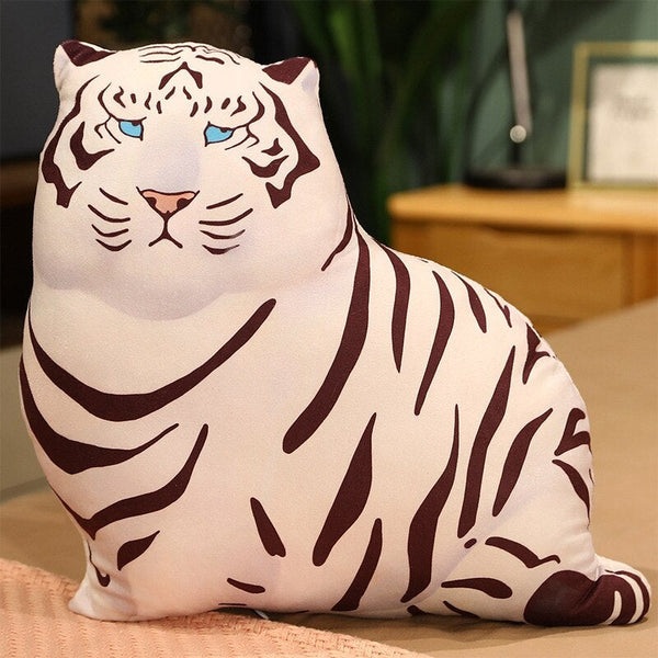 Plush Puffy Tiger Toy Stuffed Animal Cute Tiger Pillow White/Brown Color