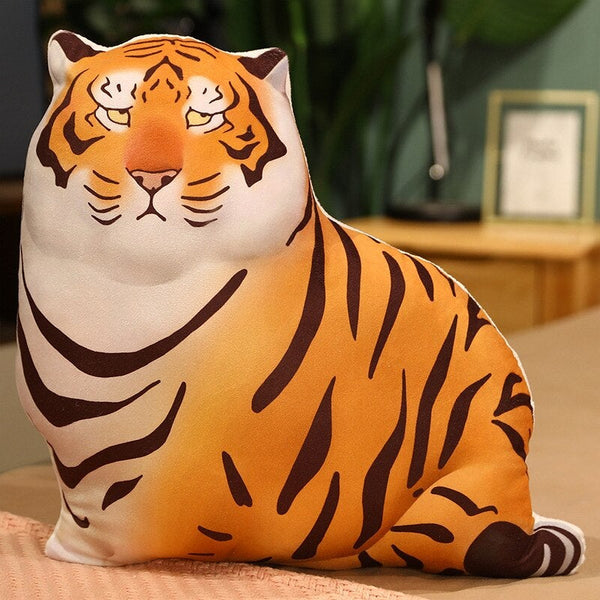 Plush Puffy Tiger Toy Stuffed Animal Cute Tiger Pillow White/Brown Color