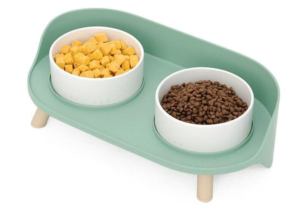 Elevated Dog & Cat Bowl Raised Pet Dish with Ceramic Bowls, No-Skid Silicone Mat