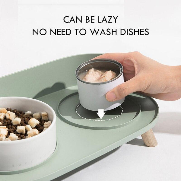 Elevated Dog & Cat Bowl Raised Pet Dish with Ceramic Bowls, No-Skid Silicone Mat