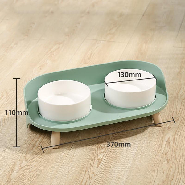 Elevated Dog & Cat Bowl Raised Pet Dish with Ceramic Bowls, No-Skid Silicone Mat