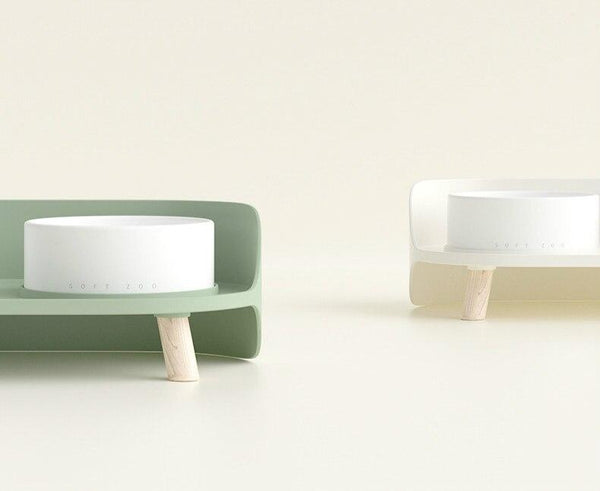 Elevated Dog & Cat Bowl Raised Pet Dish with Ceramic Bowls, No-Skid Silicone Mat