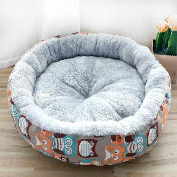 Round Shape Super Soft Pet Cushion Mat for Dogs & Cats - Owls Design
