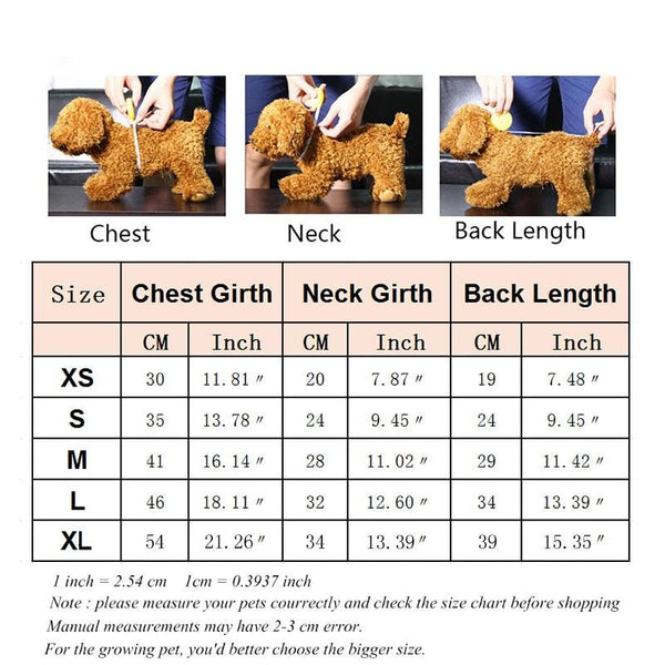 Security Design Pet Clothing Costume Hoodies for Cats Dogs - Size Chart