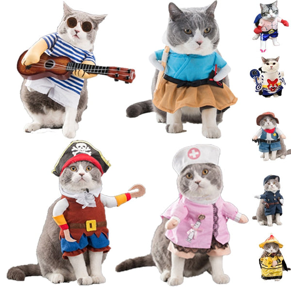 Various Cosplay Dresses for Cats: Pirate, Musician, Nurse, Policeman