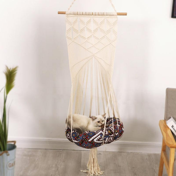 Hand-Woven Hanging Basket Swing for Cats