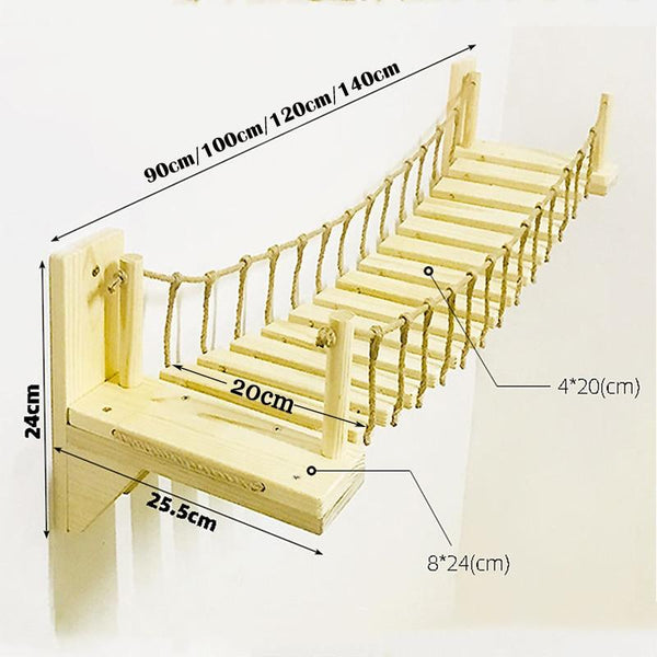 Wall Mounted Cat Bridge Wooden Climbing Frame Pet Furniture - Size