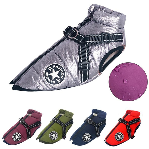 Waterproof Jacket for Dogs with Integrated Vest Harness