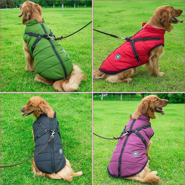 Waterproof Jacket for Dogs with Integrated Vest Harness