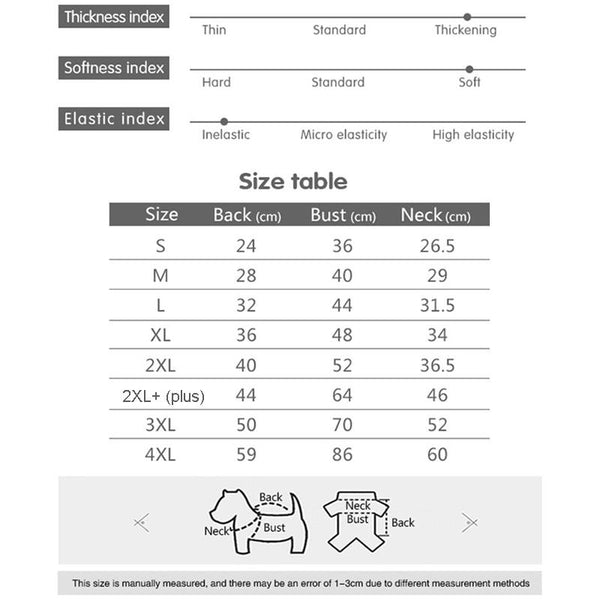Waterproof Jacket for Dogs with Integrated Vest Harness - Size Chart
