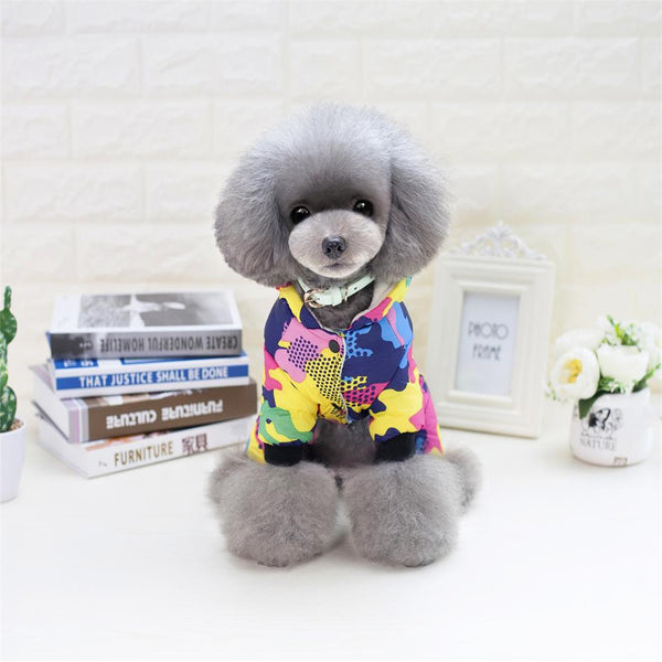 Windproof Dog Coat Pet Clothes Warm Winter 4 Legged Jumpsuit with Hoodie