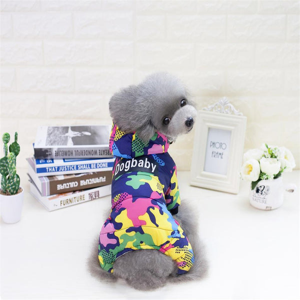 Windproof Dog Coat Pet Clothes Warm Winter 4 Legged Jumpsuit with Hoodie