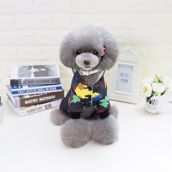 Windproof Dog Coat Pet Clothes Warm Winter 4 Legged Jumpsuit with Hoodie