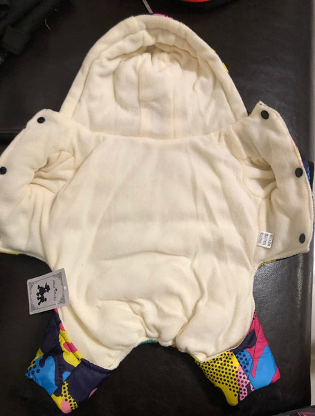 Windproof Dog Coat Pet Clothes Warm Winter 4 Legged Jumpsuit with Hoodie