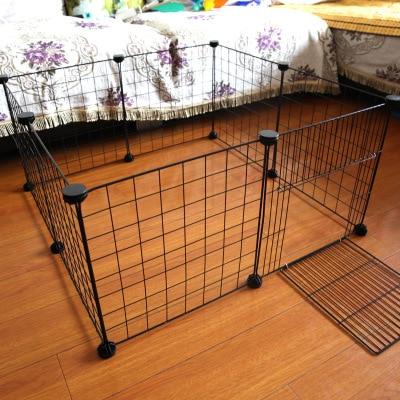 Foldable Pet Playpen Iron Fence Puppy Kennel, Enclosed Space for Small Pets - Black With Door