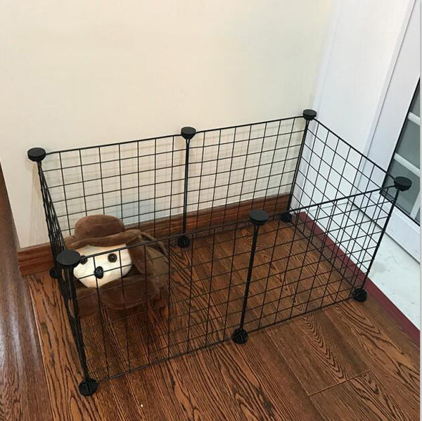 Foldable Pet Playpen Iron Fence Puppy Kennel, Enclosed Space for Small Pets - Black Without Door