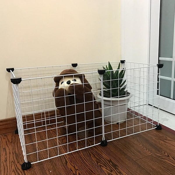 Foldable Pet Playpen Iron Fence Puppy Kennel, Enclosed Space for Small Pets - White Without Door