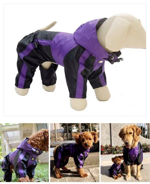 Waterproof Raincoat Jumpsuit For Small Medium Large Dogs Outdoor Pet Clothes - Purple Color