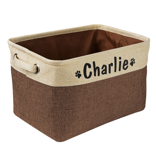 Personalized Pet Dog Cat Toy Storage Basket, Foldable Canvas Bag