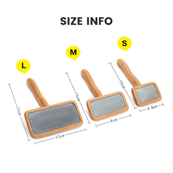 Pet Fur Grooming Combs and Brushes, Wooden Handle Square Head, Curved, Stainless Steel & Double-sided Brushes & Bristles