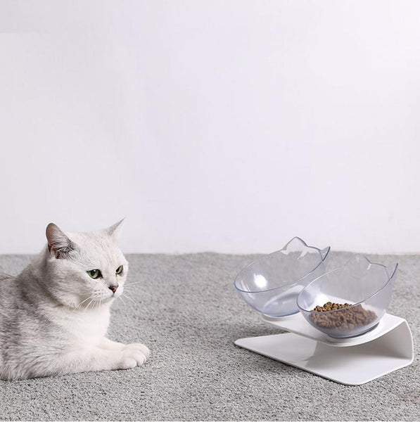 Cat Head Shaped Feeding Bowl with Raised Stand for Food and Water