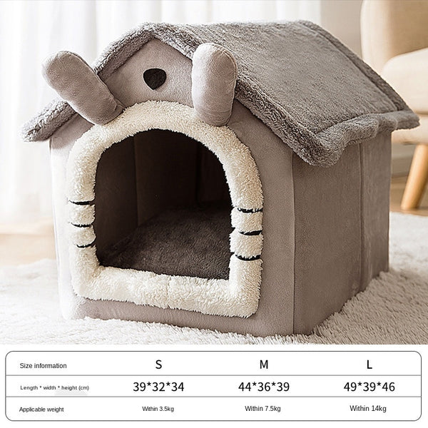 Foldable Deep Sleep Pet House for Cats and Dogs, Cozy House Shaped Beds