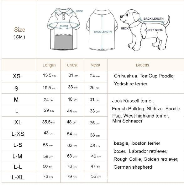 Waterproof Raincoat Jumpsuit For Small Medium Large Dogs Outdoor Pet Clothes - Size Chart
