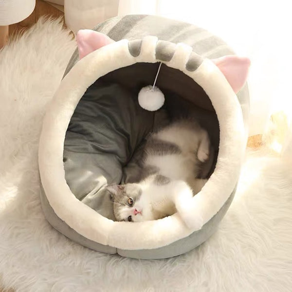 Sweet Cat Bed Warm Pet Basket Cozy Kitten Lounger Cushion Cat Cave House Tent Soft Material
