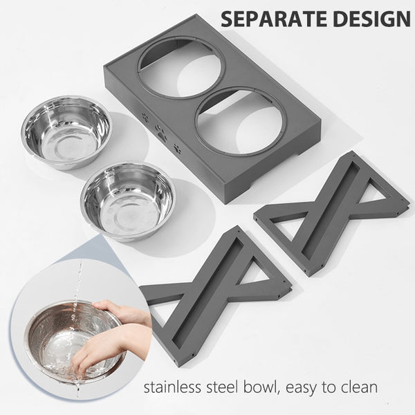 Double Non-Slip Bowl Adjustable Heights Pet Cat Dog Food Feeding Dish Removable Bowl