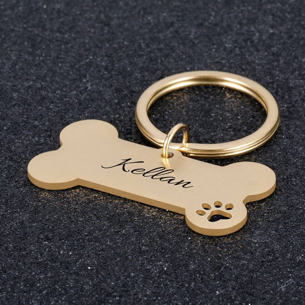 Personalized Collar Pet ID Tag Engraved Dog Name Pendant Keyring Bone Shape