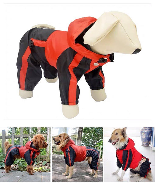 Waterproof Raincoat Jumpsuit For Small Medium Large Dogs Outdoor Pet Clothes - Red Color