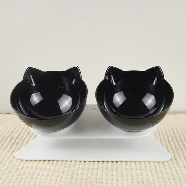 Cat Head Shaped Feeding Bowl with Raised Stand for Food and Water