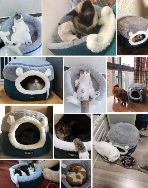 Cat Bed House Soft Plush Cushioned Cave, Nest