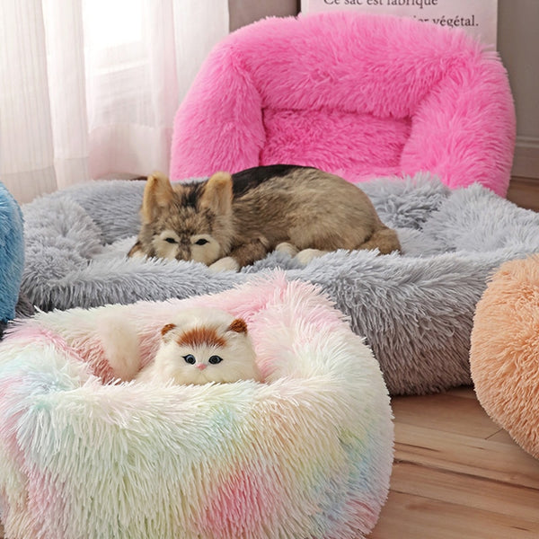 Square Dog & Cat Bed Long Plush Solid Color Pet Beds Warm Sleeping Mats