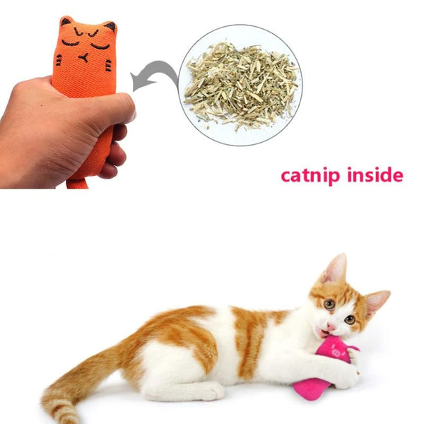 Cat Shape Plush Toys Rustle Sound Catnip Cute Kitten Bite Toy - Multicolor