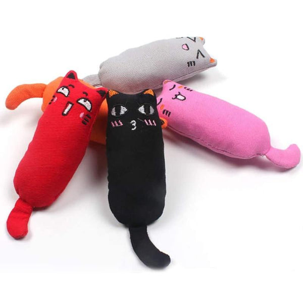 Cat Shape Plush Toys Rustle Sound Catnip Cute Kitten Bite Toy - Multicolor