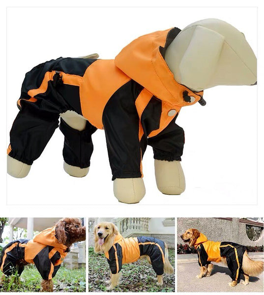 Waterproof Raincoat Jumpsuit For Small Medium Large Dogs Outdoor Pet Clothes - Orange Color