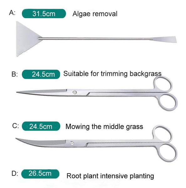 Aquarium Tools Set Plants Tweezers and Scissors Grass Cutting Stainless Steel Cleaning Tools