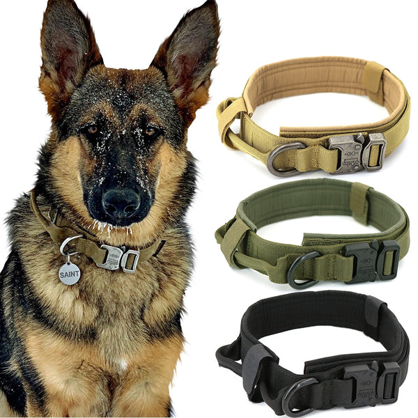 Tactical K9 Dog Collar Adjustable Military Style Training Leash Control with Handle