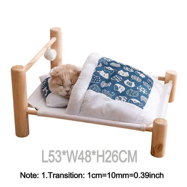 Wooden Frame Bed with Sleeping Bag for Cats