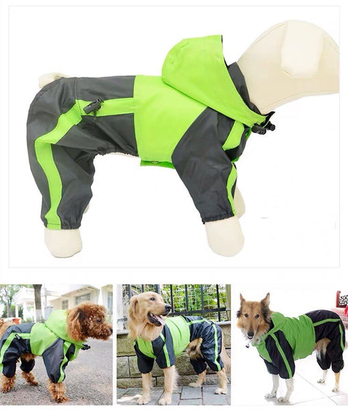 Waterproof Raincoat Jumpsuit For Small Medium Large Dogs Outdoor Pet Clothes - Green Color