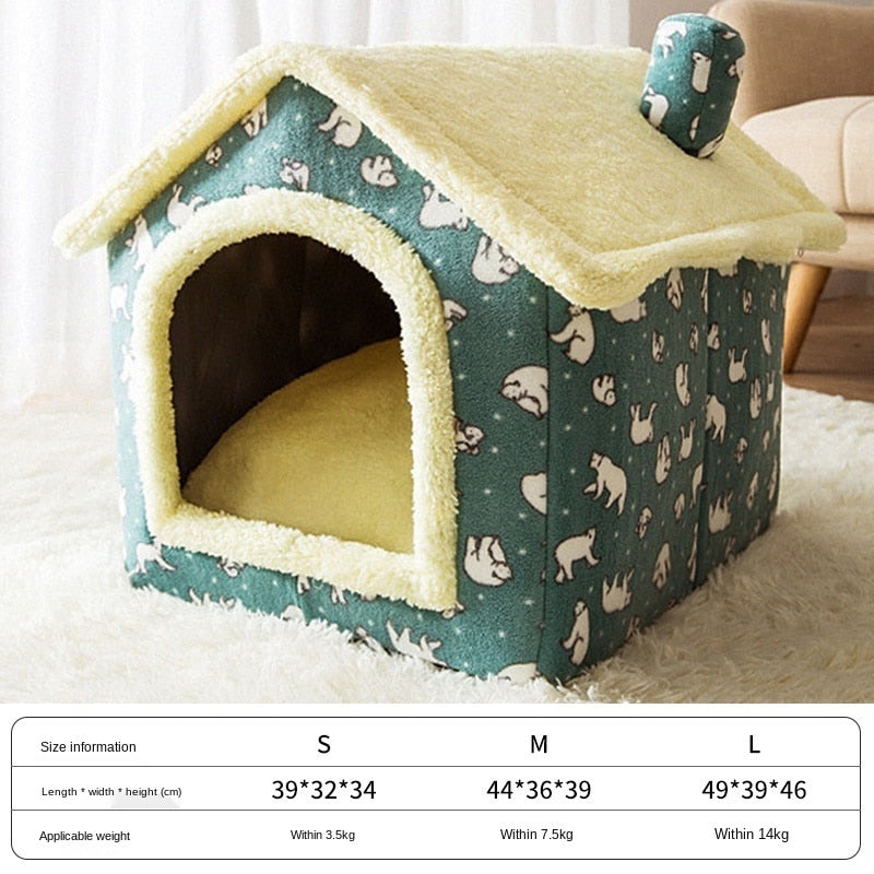 Foldable Deep Sleep Pet House for Cats and Dogs, Cozy House Shaped Beds